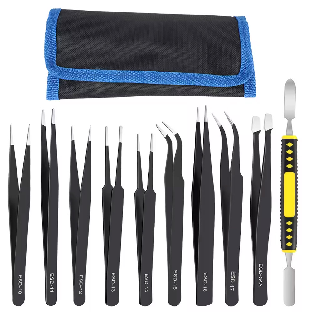 Electronics Repair Tool Kit - 10 Buah/Set Pinset Lengkung & Lurus