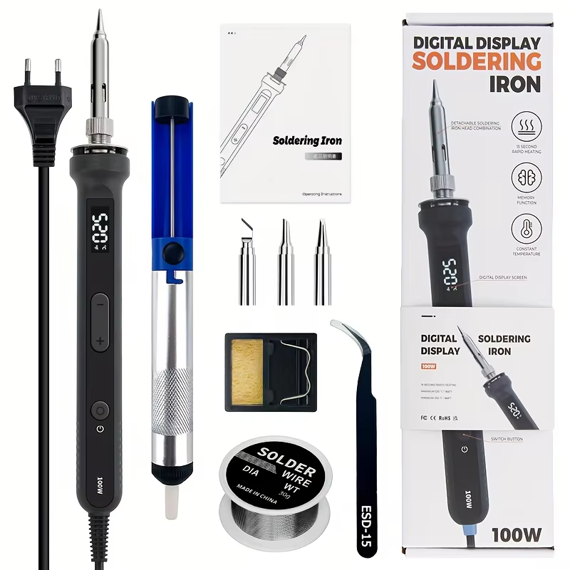 Electronics Repair Kit With Soldering Iron - Kit Solder Digital 100W, Alat Las